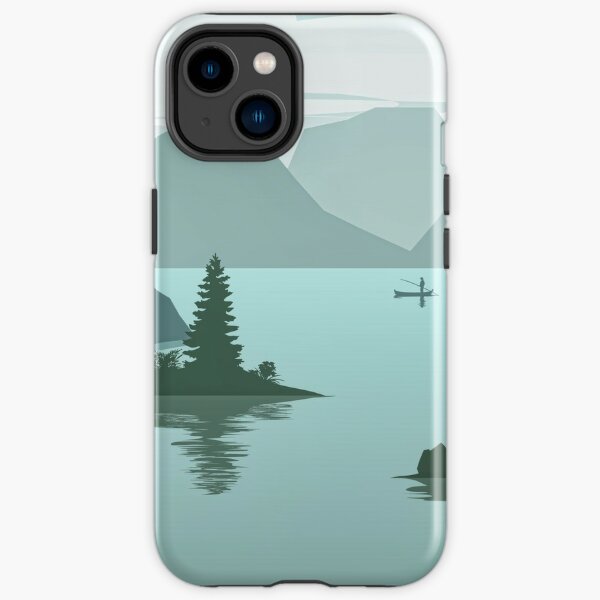 emerald green watercolor design with mountains lake  and forest. Iphone or Samsung phone Case &amp; Cover iPhone Tough Case RB1008 product Offical amp Merch