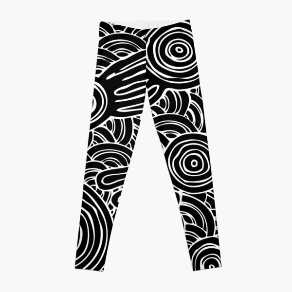 Authentic Aboriginal Art - Meeting Places B&W Leggings RB1008 product Offical amp Merch