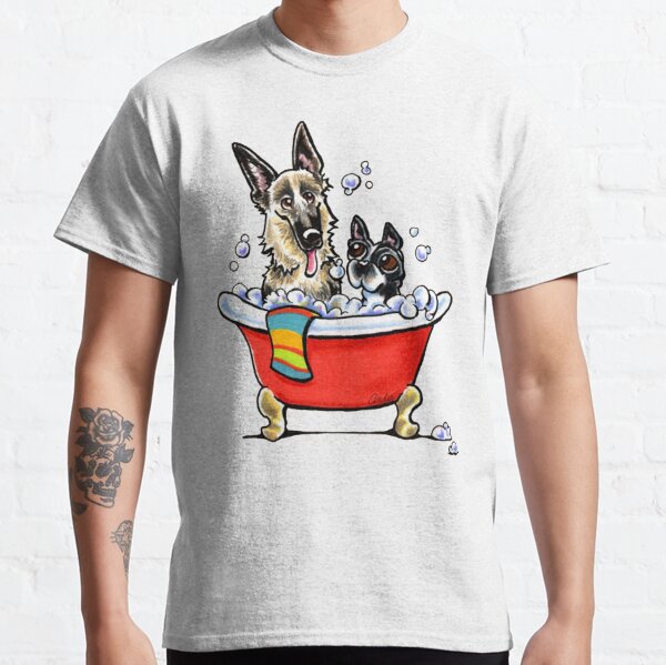 German Shepherd & Boston Terrier in the Bath Classic T-Shirt Classic T-Shirt RB1008 product Offical amp Merch