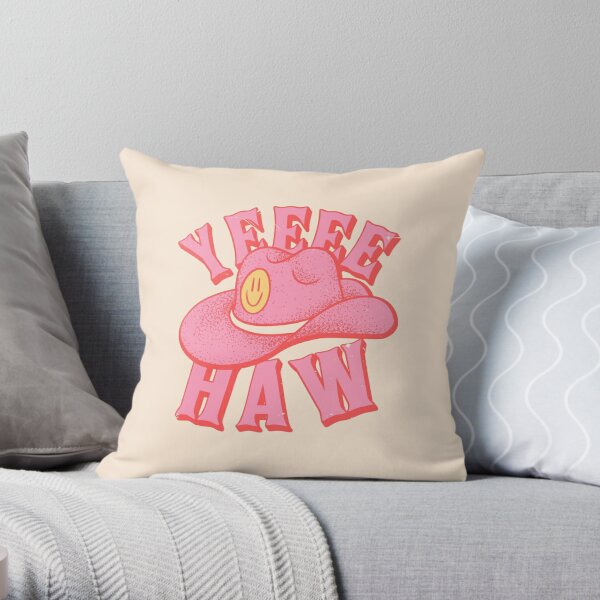 YEEHAW | Pink Cowboy Cowgirl Rodeo Hat Preppy Aesthetic | HOWDY Y'ALL | White Background Throw Pillow RB1008 product Offical amp Merch