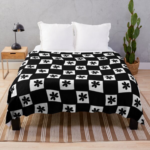 Small Floral Checker Board - black &amp;amp;amp; white Throw Blanket RB1008 product Offical amp Merch