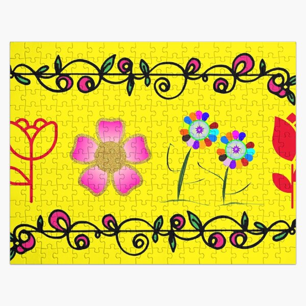 #COLORFUL -CUTE-FLORAL-&amp;amp;amp;amp;quot;Hand Drew-Cartoon-Doodle Border&amp;amp;amp;amp;quot;-ILLUSTRATION Jigsaw Puzzle RB1008 product Offical amp Merch