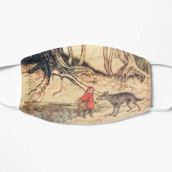Hansel &amp; Grethel &amp; Other Tales by Grimm Wilelm and Jacob art by Arthur Rackham 0165 Red Riding Hood and the Wolf in the Wood Flat Mask RB1008 product Offical amp Merch