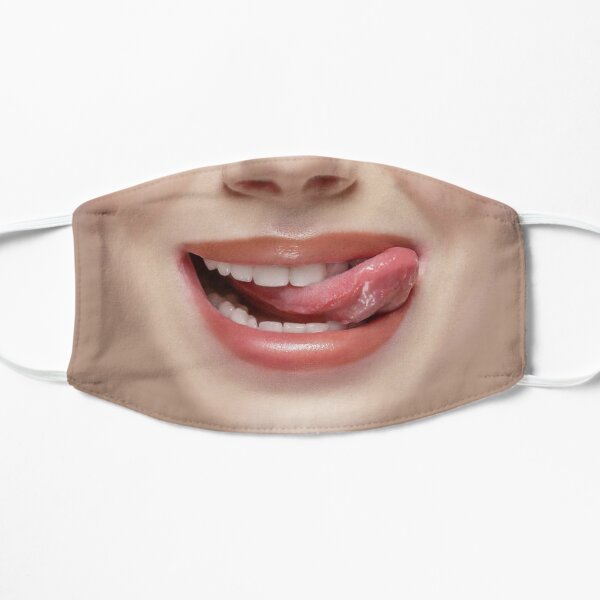 Woman Licking Lips Bitting Tongue Mouth Photo Realistic Women&amp;#39;s  Flat Mask RB1008 product Offical amp Merch